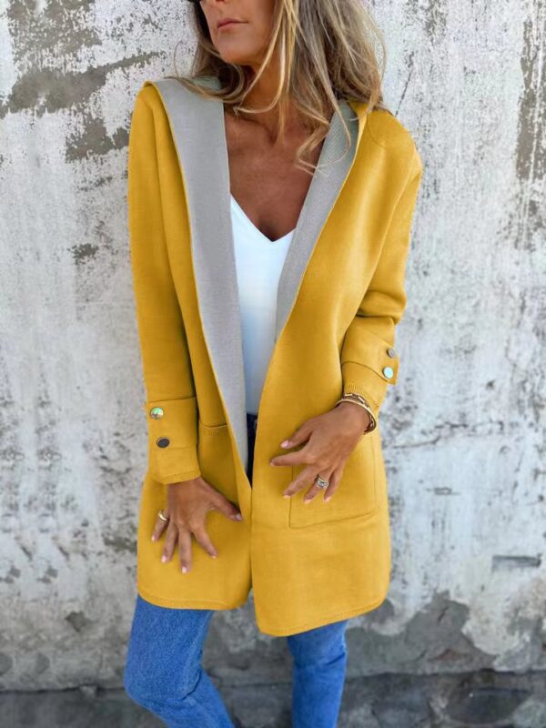 European And American Spring New Women's Clothing Casual Contrast Color Sweater Cardigan Hooded Coat - Image 6