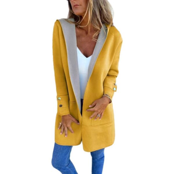 European And American Spring New Women's Clothing Casual Contrast Color Sweater Cardigan Hooded Coat - Image 9