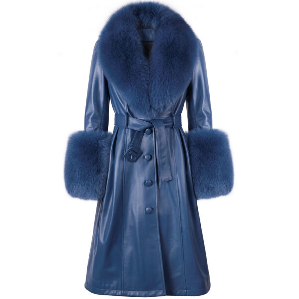 Slim-fit Leather Sheepskin Fox Fur Coat - Image 9