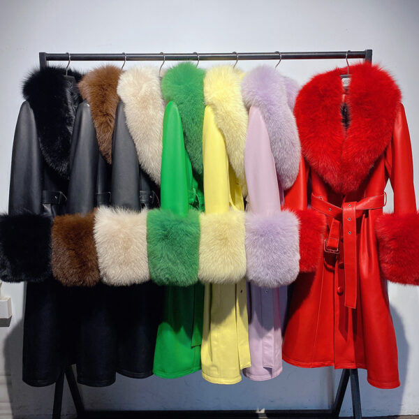 Slim-fit Leather Sheepskin Fox Fur Coat - Image 5