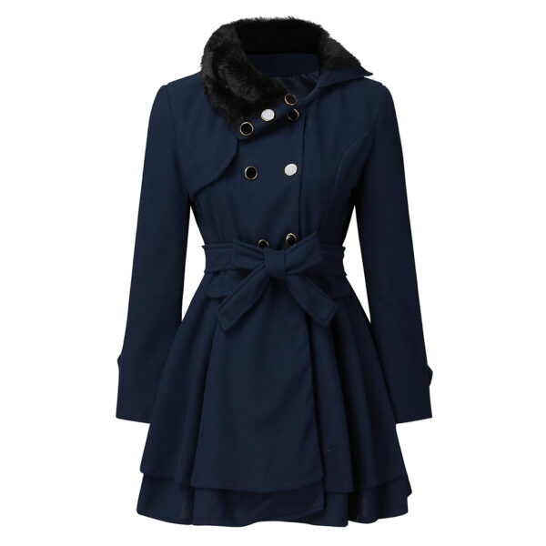 Women's Fur Collar Coat Double-breasted Trench Coat With Large Skirt - Image 2