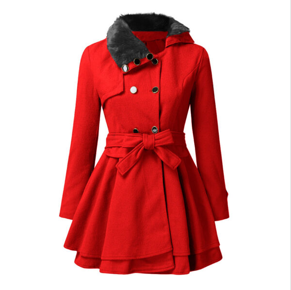 Women's Fur Collar Coat Double-breasted Trench Coat With Large Skirt - Image 7