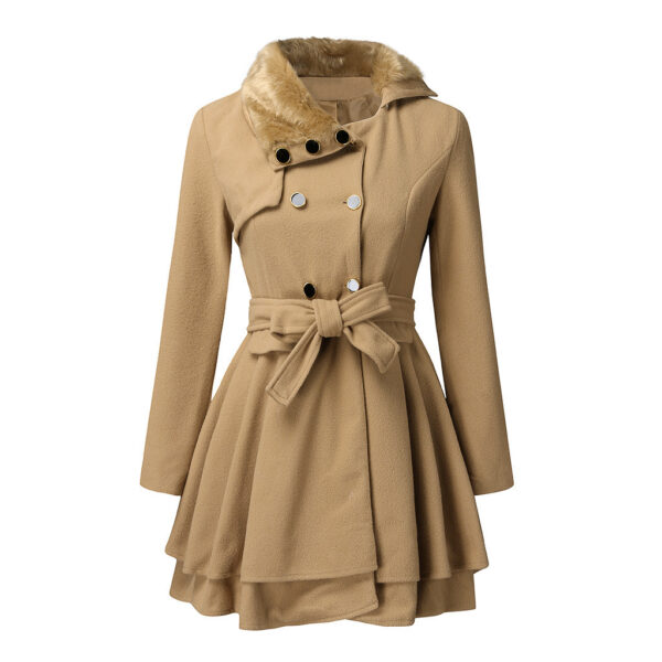 Women's Fur Collar Coat Double-breasted Trench Coat With Large Skirt - Image 6