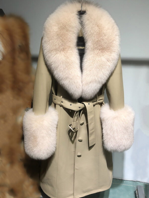Slim-fit Leather Sheepskin Fox Fur Coat - Image 10