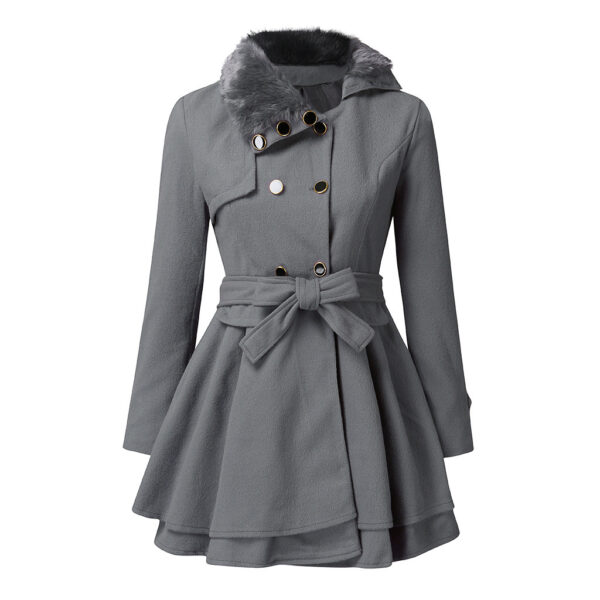 Women's Fur Collar Coat Double-breasted Trench Coat With Large Skirt - Image 4