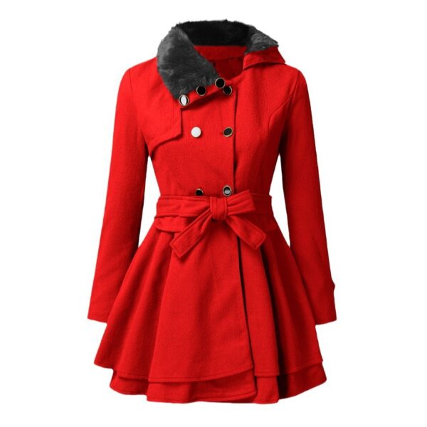 Women's Fur Collar Coat Double-breasted Trench Coat With Large Skirt - Image 10