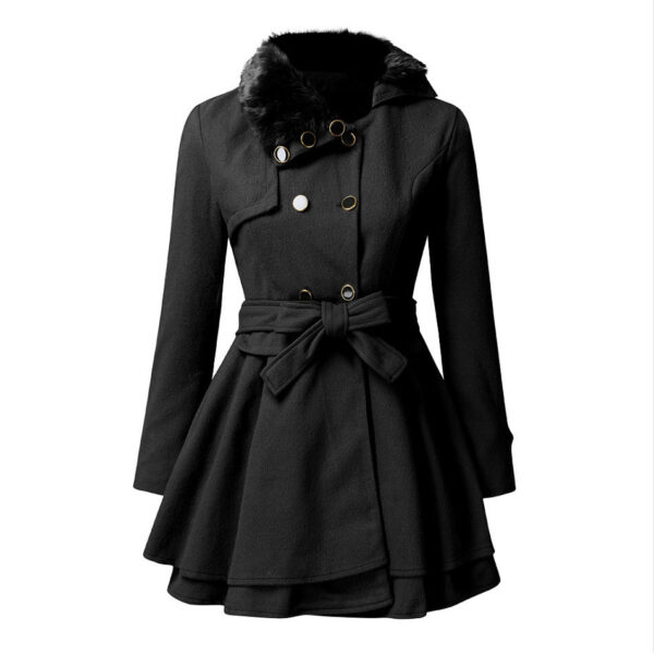 Women's Fur Collar Coat Double-breasted Trench Coat With Large Skirt - Image 3