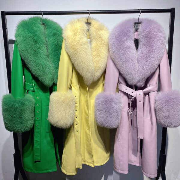 Slim-fit Leather Sheepskin Fox Fur Coat - Image 6