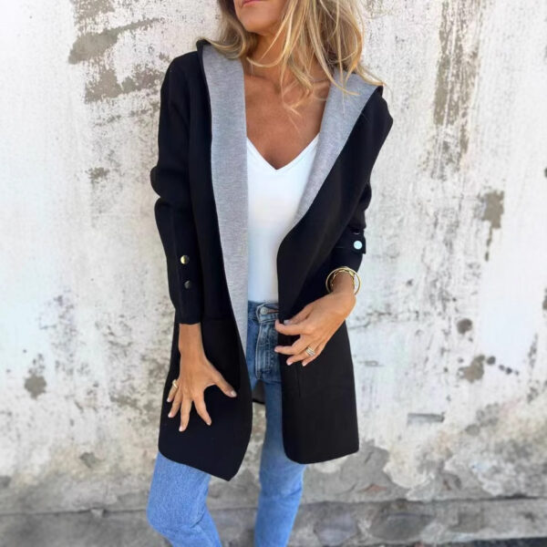 European And American Spring New Women's Clothing Casual Contrast Color Sweater Cardigan Hooded Coat - Image 7
