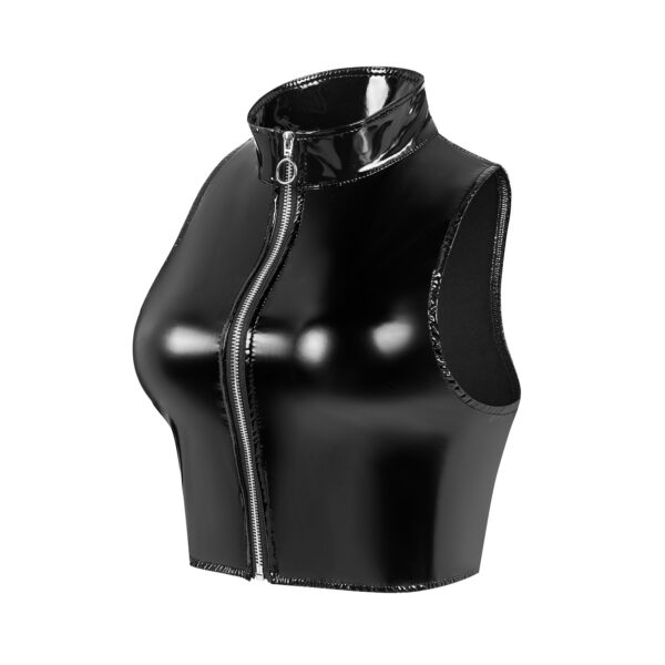 Sexy Women's Mirror Bright Leather Vest - Image 2