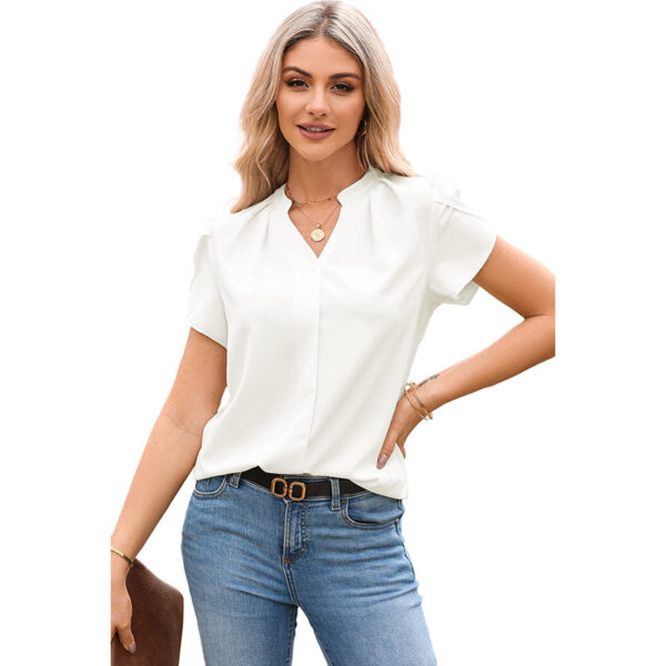 Solid Color Pullover V-neck Chiffon Shirt For Women - Image 8