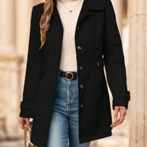 Women's Single-Breasted Solid Color Woolen Coat