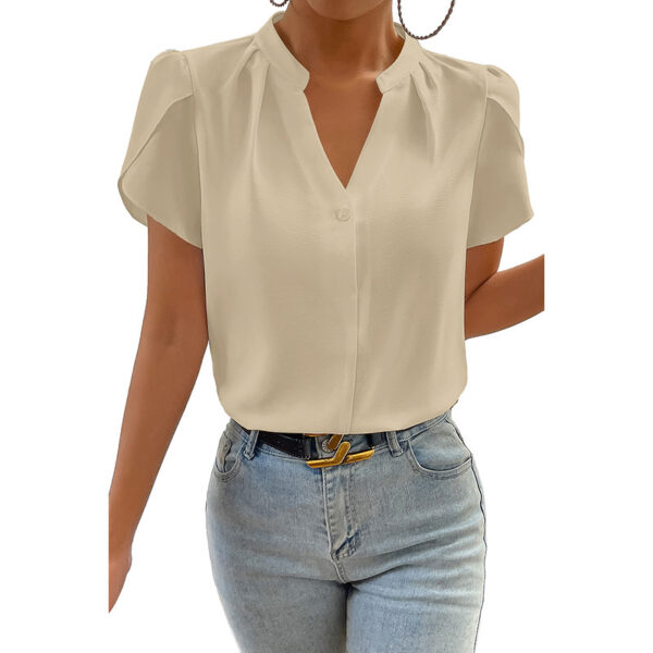 Solid Color Pullover V-neck Chiffon Shirt For Women - Image 2