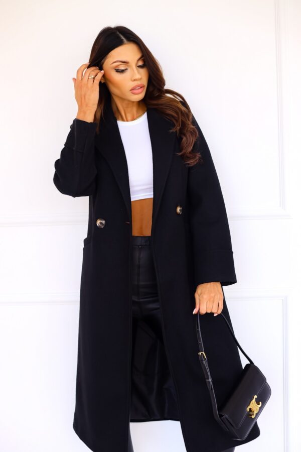 Simple Double Breasted Long Sleeve Lapel Button Woolen Coat - Image 10