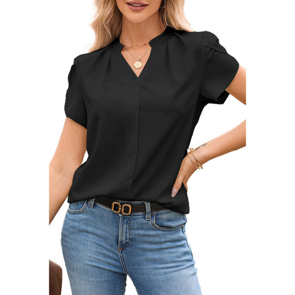 Solid Color Pullover V-neck Chiffon Shirt For Women - Image 4