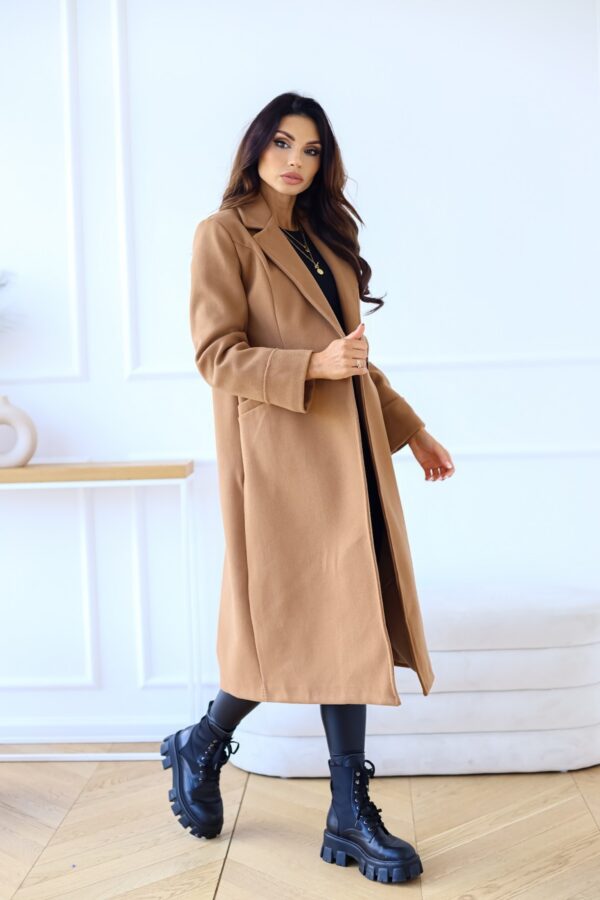 Simple Double Breasted Long Sleeve Lapel Button Woolen Coat - Image 4