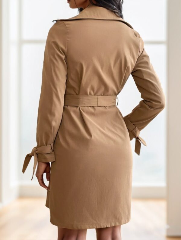 Women's Apricot Solid Color Lapel Neck Long-Sleeved Suspenders Double-Breasted - Image 3