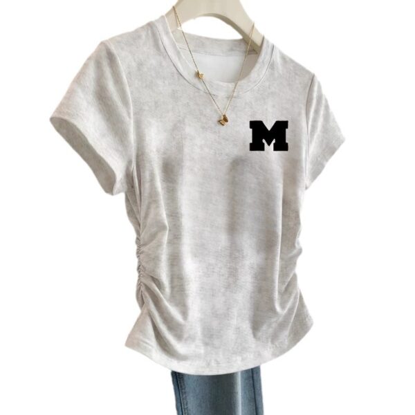 European Cargo Shoulder Tie-dyed Short-sleeved T-shirt For Women - Image 3