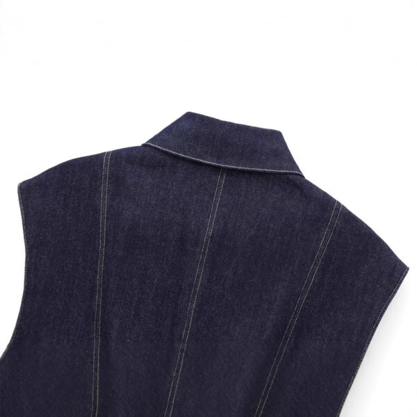 European And American Style Fashion String Decoration Lapel Sleeveless Denim Shirt - Image 3