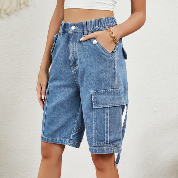 Washed Personalized Denim Cargo Pants Shorts - Image 2