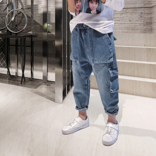 Big Kids Loose Harem Trousers Big Kids Plus Fleece Padded Overalls - Image 3