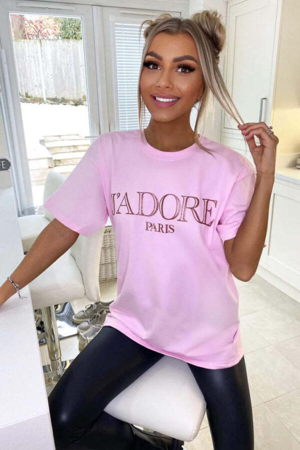 Ladies Oversized J' Adore Paris Short Sleeves T Shirt Top - Image 6