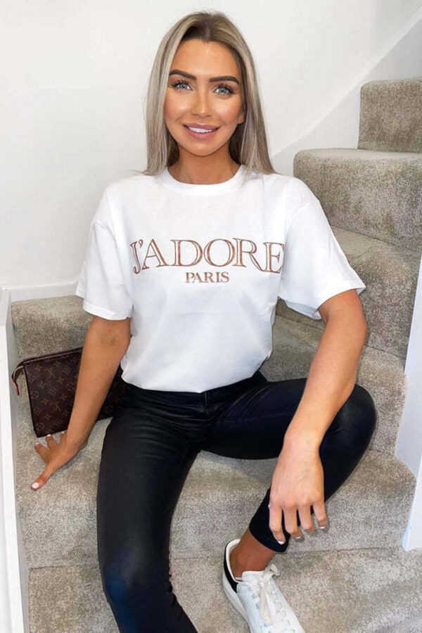 Ladies Oversized J' Adore Paris Short Sleeves T Shirt Top - Image 3
