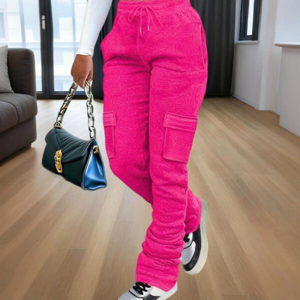 Women's Solid Color Straight Leg Pants - Stretchy Drawstring Waist With Dual Pockets Casual Trousers For Spring&Fall - Image 3