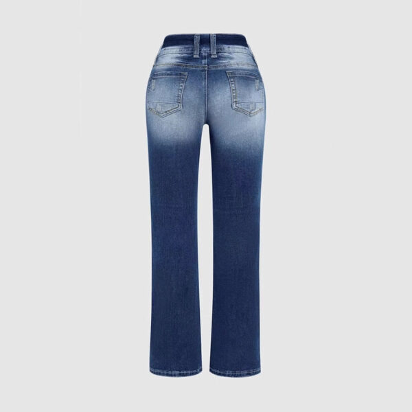 Ladies Mid Waist Stretch Washed Jeans Simple Slim Fit - Image 4