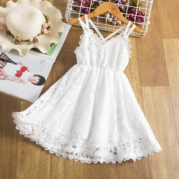 Children's Embroidered Skirt Lace Dress With Suspenders And Beautiful Back - Image 5