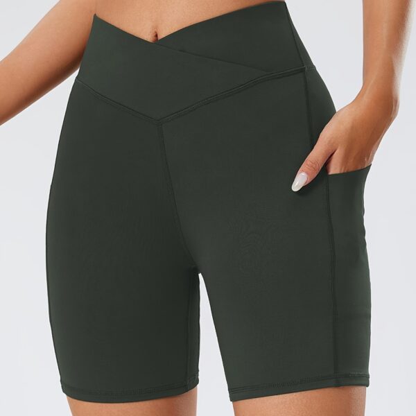 Waist Yoga Shorts With Pocket Cross Waist Yoga Workout - Image 3