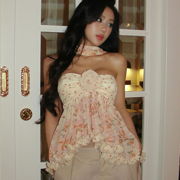 Women's Floral Chiffon Top Tube Loose Vest - Image 2