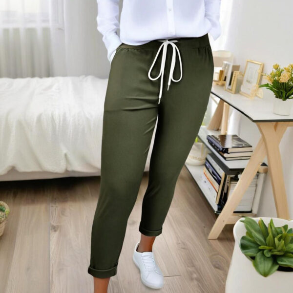 Women's Solid Color Casual Pants - Stretchy Waist With Drawstring Comfortable Lounge Pants - Image 10