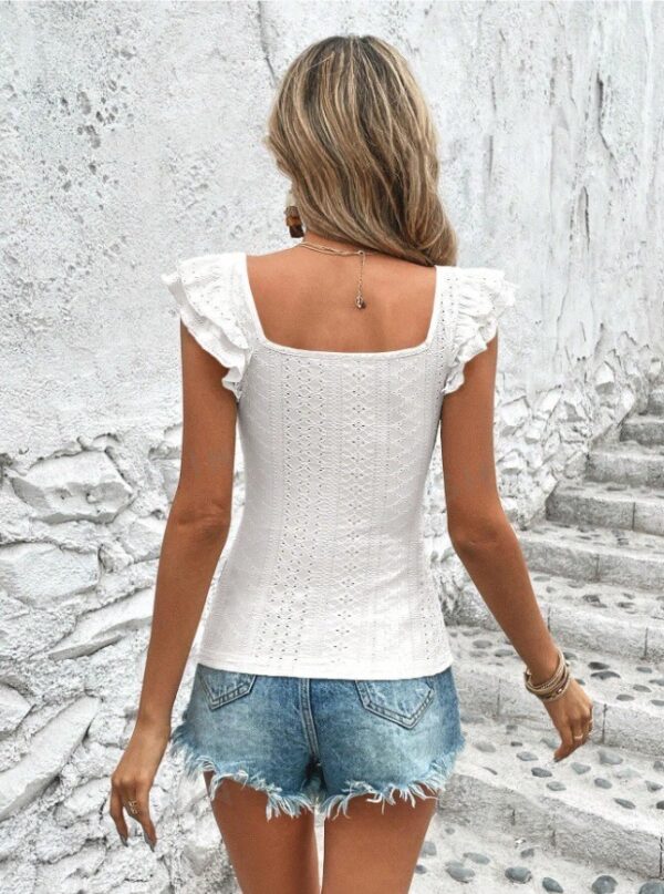 Women's Square Collar Ruffled Slim T-shirt - Image 5