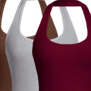 Solid Color Cropped Halter Neck Slim Fit Tank Top For Women 3PC Set