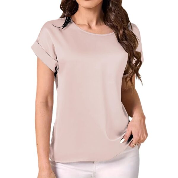 Round Neck Solid Color Smooth Surface Short Sleeve Loose - Image 6
