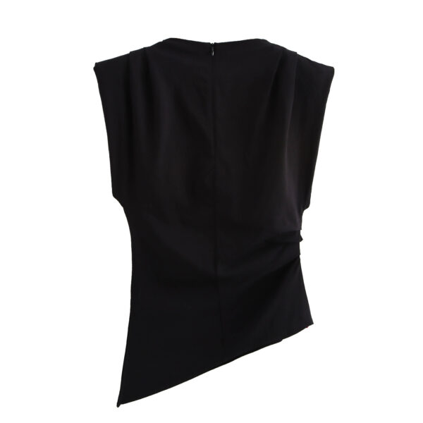 Beveled Pleated Decorative Padded Shoulder Top - Image 6