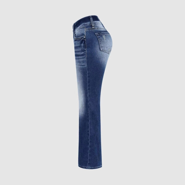 Ladies Mid Waist Stretch Washed Jeans Simple Slim Fit - Image 3