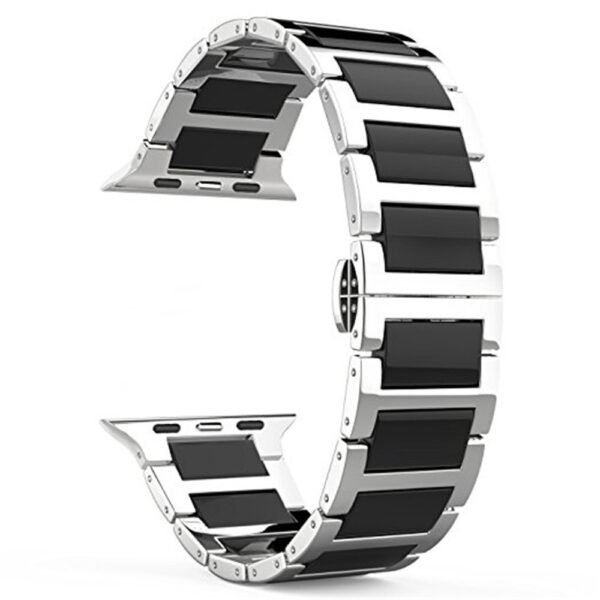 Universal Stainless Steel And Black Ceramics Apple Stainless Steel Strap - Image 5