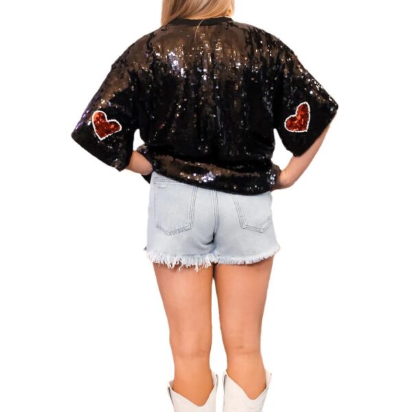 European And American Round Neck Sequins Shirt Christmas Heavy Industry Sequin Half Sleeve T-shirt - Image 2