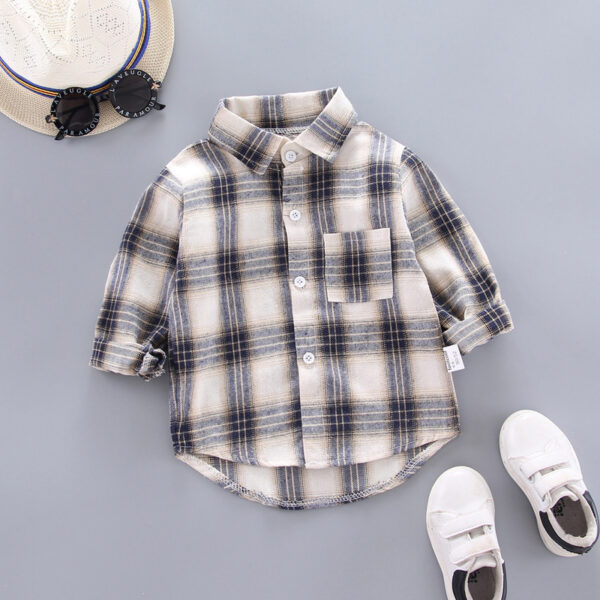 Boys And Girls Plaid Shirts Korean Style Loose Lapel Long Sleeves - Image 2