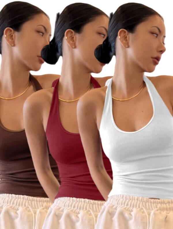 DAZY Solid Backless Halter Top  3PC Set - Image 2