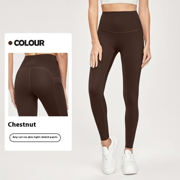 7A Antibacterial Cool Feeling Yoga Pants Outer Wear Pocket High Waist Hip Lift Sports Tights - Image 2