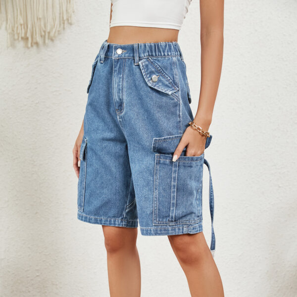 Washed Personalized Denim Cargo Pants Shorts - Image 3