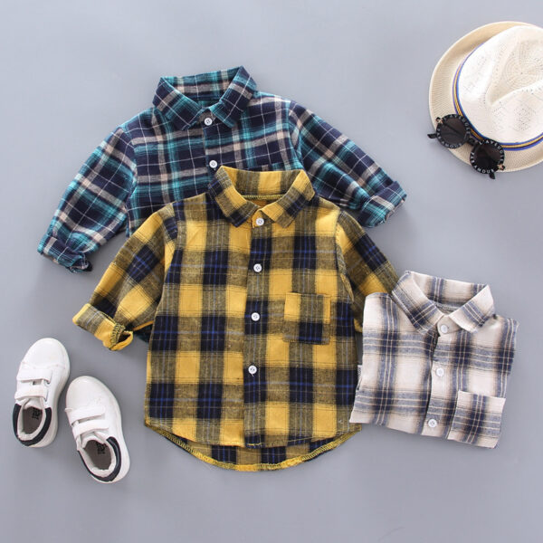 Boys And Girls Plaid Shirts Korean Style Loose Lapel Long Sleeves - Image 4