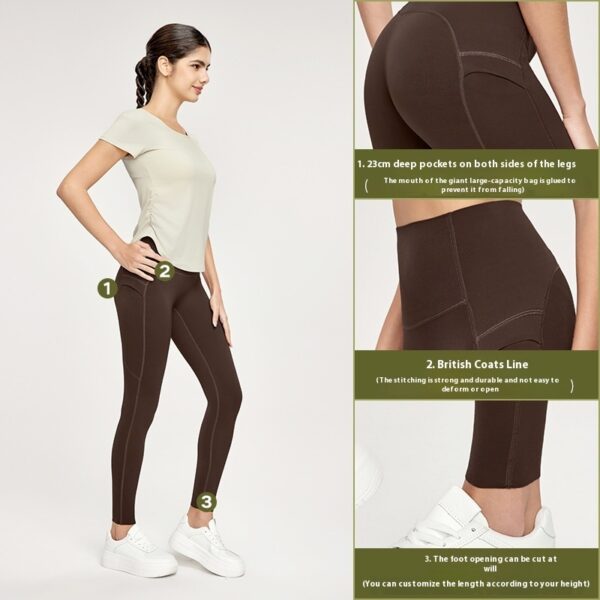 7A Antibacterial Cool Feeling Yoga Pants Outer Wear Pocket High Waist Hip Lift Sports Tights - Image 8