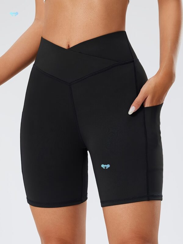 Waist Yoga Shorts With Pocket Cross Waist Yoga Workout - Image 2