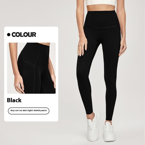 7A Antibacterial Cool Feeling Yoga Pants Outer Wear Pocket High Waist Hip Lift Sports Tights - Image 7
