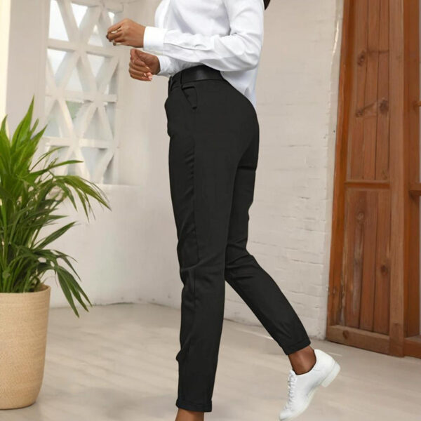Women's High-Waisted Slim-Fit Pants With Slant Pockets & Button Detail Work & Casual Trousers - Image 7