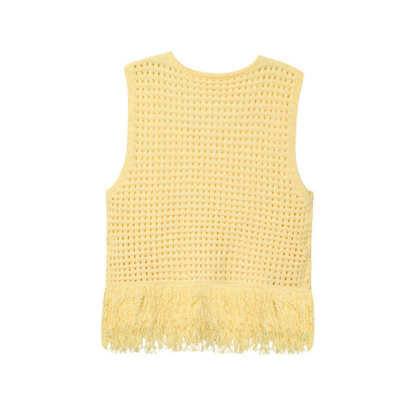Fashionable Simple Decorated Tassel Plaid Knitted Top For Women - Image 6